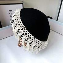 „Chidesign“ vilnos kutų perlų grandinėlė Elegantiška retro moteriška beretės skrybėlė moterims tapytoja kepurė head size 57cm white