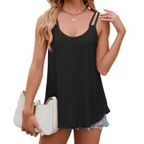 Summer Women's Sling Hollow Round Neck Vest Casual Simple Sleeveless T-shirt Pullover Seaside Holiday Beach Shirt S-2XL XXL balta