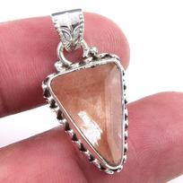 Natural Angel Hair Quartz Gemstone 925 Solid Sterling Silver Pendant 1.25'' d8Y33 brown