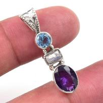 Natural African Amethyst,Moon Stone 925 Solid Sterling Silver Pendant 1.25  K3A47 brown