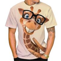 Vasaros juokingi vyriški marškinėlių viršūnės 3d spauda Giraffe Animal marškinėliai O formos iškirpte Dideli marškiniai berniukams Apranga Laisvalaikio gatvės apranga trumpomis rankovėmis XS beige