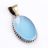 Natūralus vandens chalcedono brangakmenis 925 svarų sterlingų sidabro dviejų tonų pakabukas 1,8'' P0P24 white