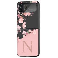 Flower Letter Pink Fashion Initial M N R Case For Samsung Galaxy Z Flip 3 4 5G Funda ZFlip 3 Black PC Hard Back Phone Capas Samsung Z Flip 5G