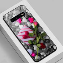 Kalp akmens dėklas Samsung S10 Plus, stiklinis galinis dangtelis Samsung Galaxy S8 S9 S10 S20 plius Note 8 9 10 plius S10e ultra S22 s22 ultra&Glass case brown