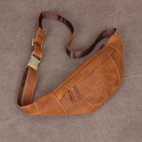 New Men's Outdoor Sports Crazy Horse Leather Diagonal Cross Waist Bag, Lightweight Travel Leather Phone Bag, Cowhide Chest Bag