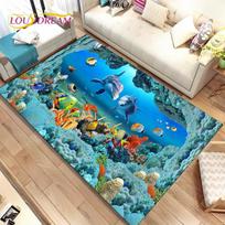 3D Iliuzija Jūros dugnas Povandeninis pasaulis Delfinų Ryklių Kilimas, Kilimas svetainei Miegamajam Sofai Prieangio Kilimėlis, Neslystantis Grindų Kilimėlis 40x60cm(15x23in)