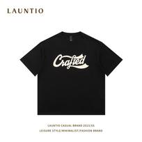 Japanese Casual Summer Pure Cotton Heavyweight T-shirt for Boys, Retro Patch Versatile Short Sleeved Men S juoda