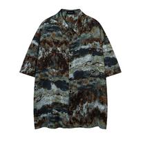 Abstract Camouflage Short Sleeved Floral Shirt for Men's Summer Street Fashion Label Lazy Style Casual Loose Collar Shirt Cardigan M žalia