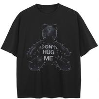 Streetwear Spiny Bear Graphic Black T-Shirt Cotton Unisex Tops Tees Summer Short Sleeves T Shirt 3XL juoda