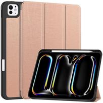 For iPad Pro 2024 Case 11 inch 5th Gen Tri-fold Leather Painted Stand Smart Case For Funda iPad Pro 11 2024 Case with Pen Holder For iPad Pro 11 2024 rožinio aukso spalvos