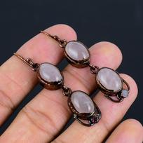 Rose Quartz Gemstone Handmade Electroformed Jewelry Amazing Earring For Women 2.36 Inches rožinė