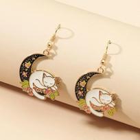 New, Fashionable Temperament, Black Moon Hug Cat Earrings, Cute Girl Heart Dripping Oil Women's Earrings auksas