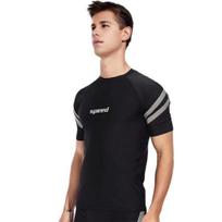 Vyriški plaukimo šortai Vandens sporto viršus O formos iškirptė Trumpomis rankovėmis Slim fit Elastingi Kvėpuojantys Greitai džiūstantys Dryžuoti Iki kelių L juoda