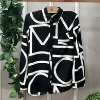 Spring and Autumn Women's Loose and Comfortable Shirt Printed Button Long Sleeve Shirt XXL balta/juoda