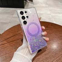 Magnetic Case For Samsung Galaxy S24 Ultra S23 S22 Plus S23 FE Cover Wireless Chagre For Magsafe Epoxy Glitter Star Soft Shell for Galaxy S23 FE violetinė