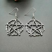 Gotikiniai vintažiniai sidabro spalvos Pentagramos nuleidžiami auskarai moterims Punk stiliaus Pentacle Wicca geometrijos papuošalai
