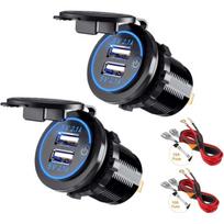 2 vnt. įkroviklis Automobilinis USB lizdas 5V 4.2A greitas įkrovimas su LED ekranu, atsparus vandeniui ir dulkėms, 12V ~ 24V transporto priemonėms, automobiliui, valčiai, motociklui, visureigiui, autobusui ir tt 2.87*4.17*3.66cm mėlyna