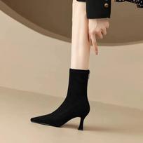 Moteriški įtempti kulkšnies batai Seksualūs smailūs trumpi Botas batai Madingi vakarėliai Stiletto aukštakulniai kojinės Botas Botas De Mujer 2024 m. 34 juoda