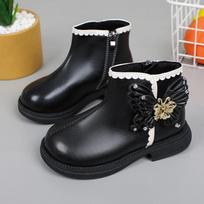 Girls Boots Non-slip Children Fashion Versatile Soft Britain Style Cool Princess Boots PU Spring Autumn 37 juoda