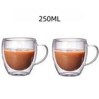 250/350/450ML 2vnt Dvisluoksniai stikliniai kavos puodeliai Pieno puodelis Sultys Kvapni arbata Popietės arbata gali būti dovana namų gėrimams 250-450 brown