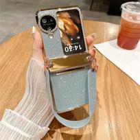 Luxury Electroplated Bling Glitter Shiny Wrist Strap for OPPO Find N3 N2 Flip Case Folding Shockproof Protective Hard Back Cover for Find N2 Flip mėlyna