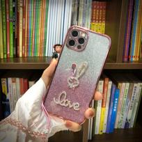 Glitter Electroplated Silicone Case for Apple 15/14/13 Pro Max - Cartoon Rhinestone Rabbit Design Apple 11 Pro Max white