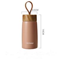 Dvisienis izoliuotas termosas 304 nerūdijančio plieno vakuuminė kolba lauko nešiojamas 280 ml medinis vandens puodelis mini vakuuminis vandens butelis 201-300ml brown