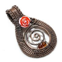 Carving Flower Gemstone Handmade Copper Wire Wrap Jewelry Pendant 2.36  G0v96