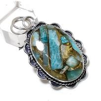 Copper Amazonite Gemstone Handmade 925 Sterling Silver Gift Pendant 2.17  F1G02