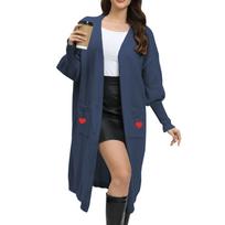 Women's Casual Fashion Comfortable Loose Lazy Style Love Patch Knitted Sweater Double Pocket Sweater Cardigan One Size