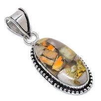 Bumblebee Jasper Gemstone Handmade 925 Sterling Silver Pendant 2.05  D5G67 gray