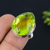 Peridot Gemstone Handmade 925 Sterling Silver Jewelry Ring Size 7.5 j9q09 yellow