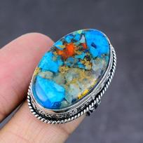 Spiny Oyster Gemstone Handmade 925 Sterling Silver Jewelry Ring Size 7.5 Q5d71 blue