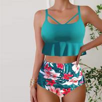 Moteriški maudymosi kostiumėliai Tankini 2 dalių maudymosi kostiumėlis Retro magiško žiedo rašto spauda Atostogų maudymosi kostiumėliai S žalia