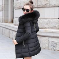 Žieminis paltas Moteriška žieminė striukė Moteriška parkas Šilta nuimama kailinė apykaklė Slim Fit viršutiniai drabužiai M juoda