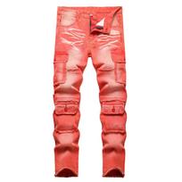 Original European And American Style Personalized Multi Pocket Heavy-Duty Washed Denim Pants 30
