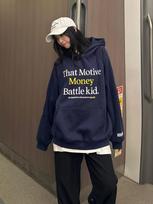 Autumn Winter Letter Print America Style Fashion Women Sweatshirt Loose Fleece Hooded Literary Casual Versatile Simple Pullover M tamsiai mėlyna spalva