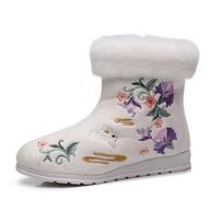 Women's Faux Fur Lined Snow Boots Winter Embroidered Zipper Ankle Boots Casual Plush Lined Short Boots 35
