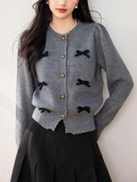 Autumn Winter Elegant Long Sleeved Cardigan Women French Gray Loose Knitted Sweater New Aesthetic Fashion Coat Tops Streetwear S pilka spalva