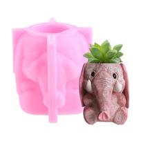 3D Elephant Flowerpot Pen Holder UV Crystal Epoxy Mold Cement Plaster Clay Resin Silicone Mould DIY Crafts Casting Mold pink