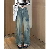 Women Baggy Vintage High Street Oversized Denim  Baggy Cargo Jeans Trousers XXL mėlyna