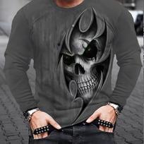 Plus Size Mens Vibrant 3D Skull Print Long Sleeve T-shirt Casual Wear Trendy Spring Autumn Fashion Big Tall Males S
