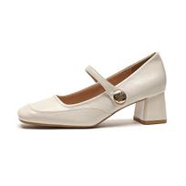 French high heels female one strap shallow mouth fairy style Mary Jane shoes thick heeled single shoes female 42 juoda