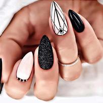 Full Cover Press On Nails, Line Pattern Fake Nails, Women's Fashion Glossy False Nails juoda