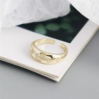 Bohemia Crystal Moon & Star Open Rings for Women Rings Jewelry  Sterling Silver Finger Ring Gold/Silver Ring  Women Rings Resizable black