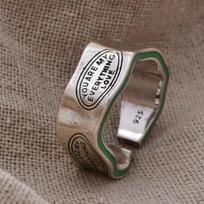 Elegant Letter Carving Green Stripe Design Retro Thai Silver Finger Ring for Women - New Arrival New Year Gifts resizable