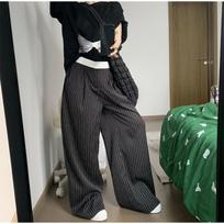 Black Striped Pants Woman Baggy Vintage Korean Style Trousers Oversize Fashion Office Lady Pant S juoda