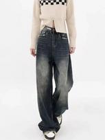 Harajuku Y2K Baggy Jeans Women Streetwear Retro Fashion Autumn High Waist Pants Loose Wide Leg Denim Trousers Female S mėlyna