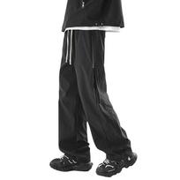 Work Pants Men's High Arcade Can Retro Multi Pocket Pants, Ankle Binding Casual Pants, Simple and Versatile S black