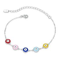 Authentic 925 Sterling Silver Guardian Eye Bracelet Multiple Devil Eyes Bead Necklace Chain For Women Fine Jewelry Scb218 white
